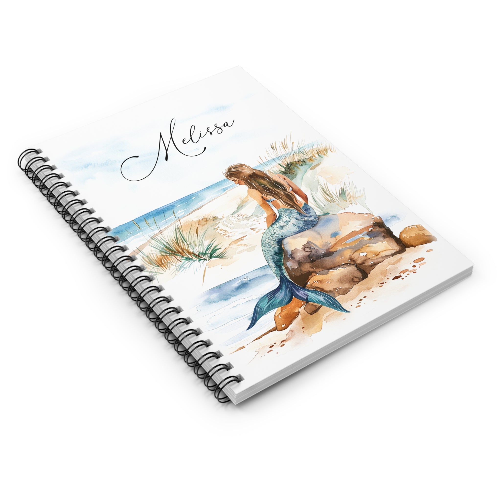 Custom Mermaid Beach Personalized Spiral Notebook — Ruled Journal with Name