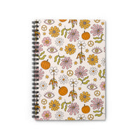 Floral Boho Spiral Notebook — Daisies, Pumpkins & Peace Sign Ruled Journal