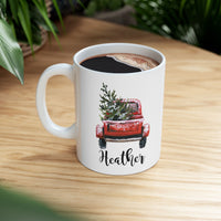 Personalized Red Truck Christmas Mug Vintage Farmhouse Holiday Coffee Cup