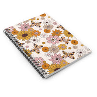 Floral Vintage Spiral Notebook — Pink & Mustard Daisy Ruled Journal