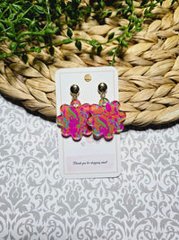 Pink and Orange Retro 1970 Flower Acrylic Earrings