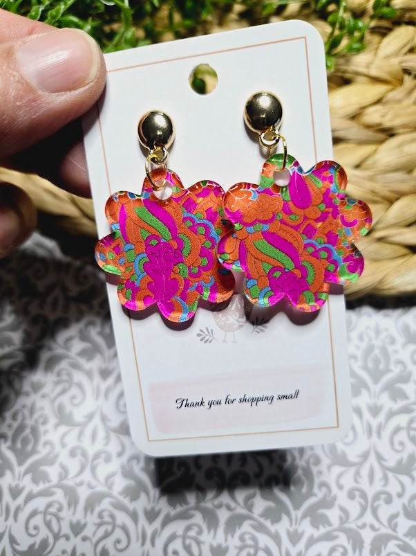 Pink and Orange Retro 1970 Flower Acrylic Earrings