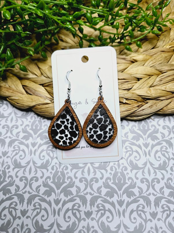 Cow Pattern Western Inlay Teardrop Earrings