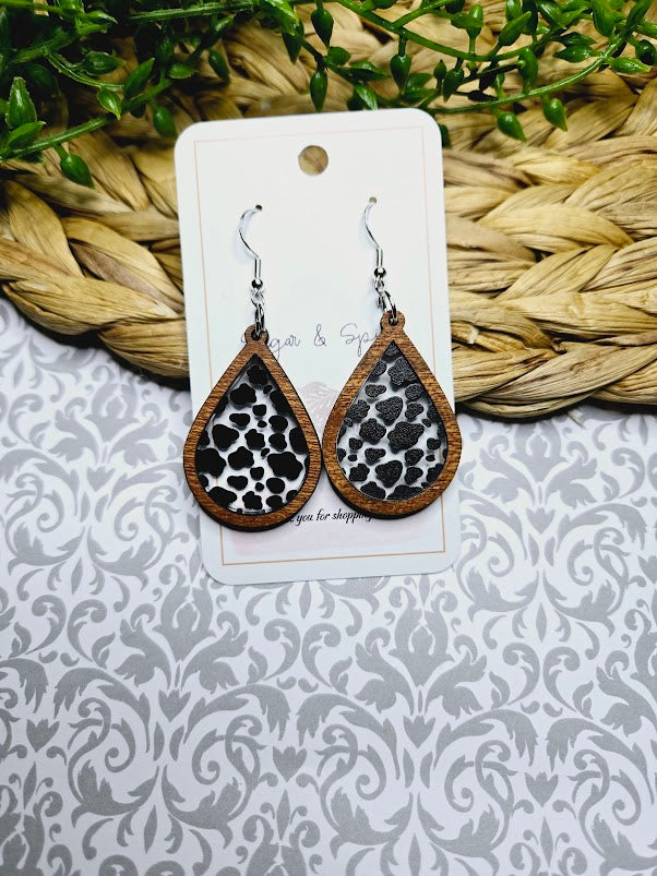 Cow Pattern Western Inlay Teardrop Earrings