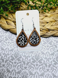 Cow Pattern Western Inlay Teardrop Earrings