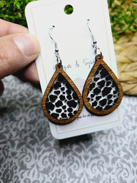 Cow Pattern Western Inlay Teardrop Earrings