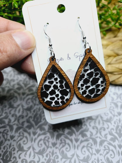 Cow Pattern Western Inlay Teardrop Earrings