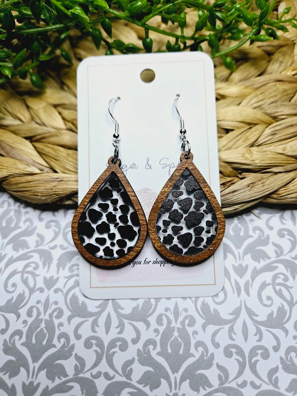Cow Pattern Western Inlay Teardrop Earrings