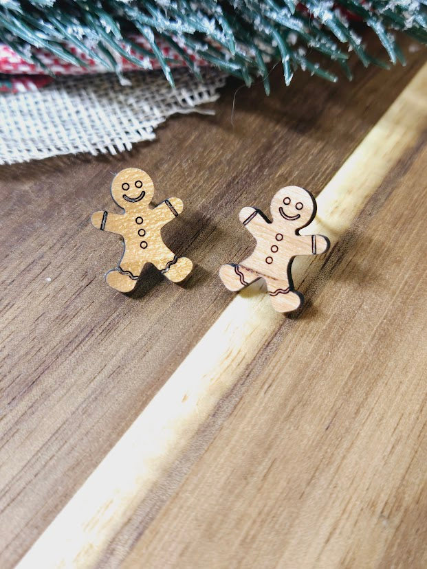 Gingerbread Man Christmas Stud Earrings