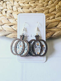 Floral fall pumpkin wood inlay Earrings