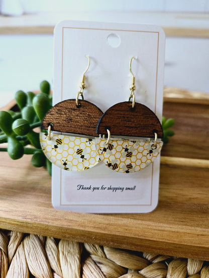 Honey Bees & Sapele Wood Earrings
