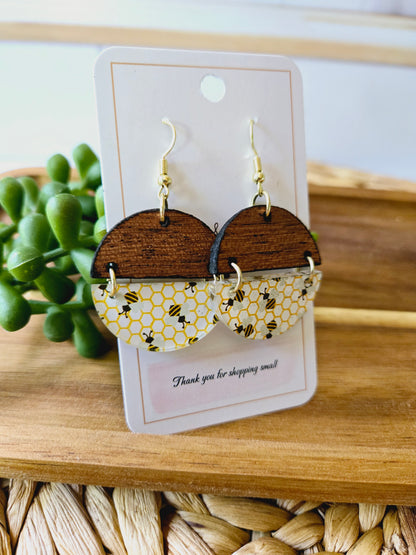 Honey Bees & Sapele Wood Earrings