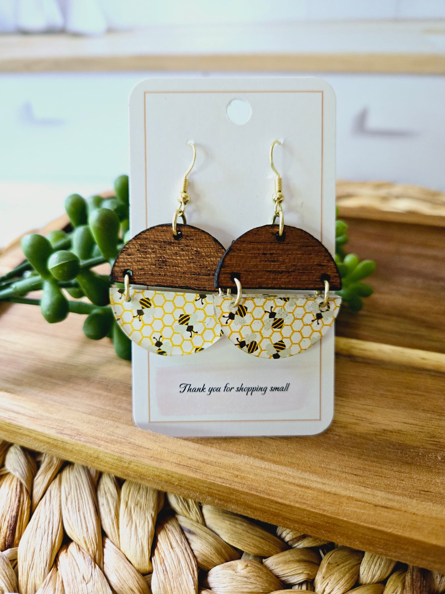 Honey Bees & Sapele Wood Earrings