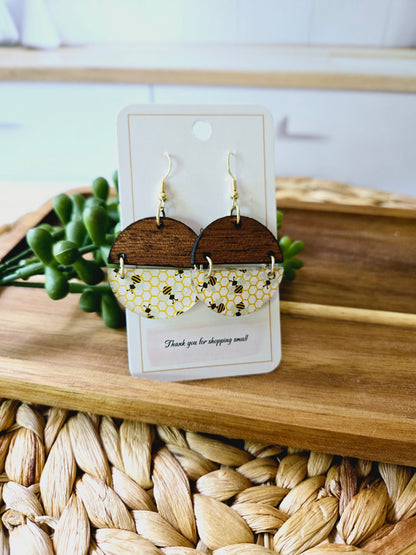 Honey Bees & Sapele Wood Earrings