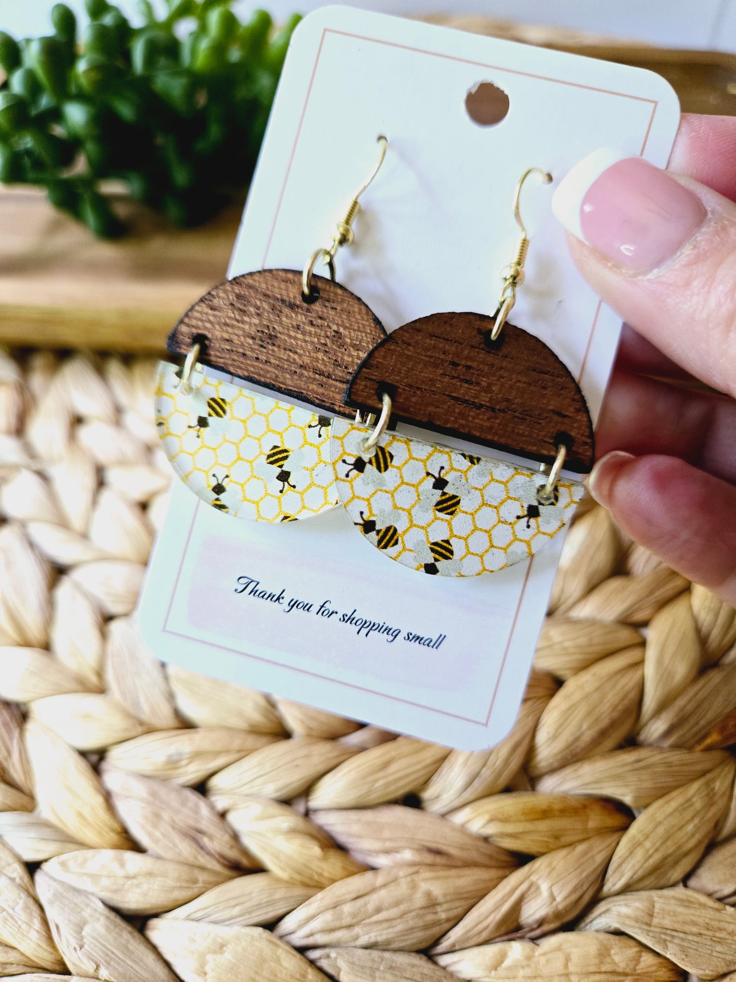 Honey Bees & Sapele Wood Earrings