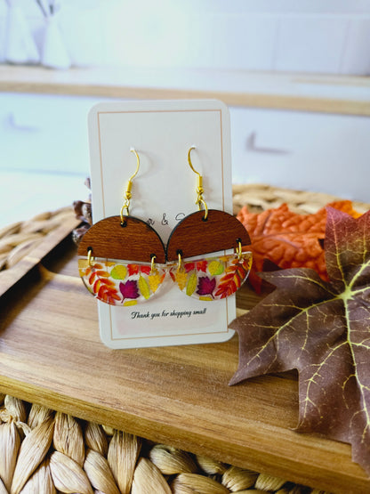 Fall Leaves & Wood Earrings