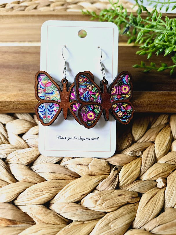 Butterfly Wood Inlay Earrings