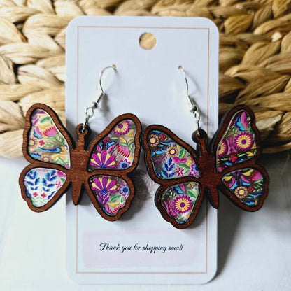 Butterfly Wood Inlay Earrings