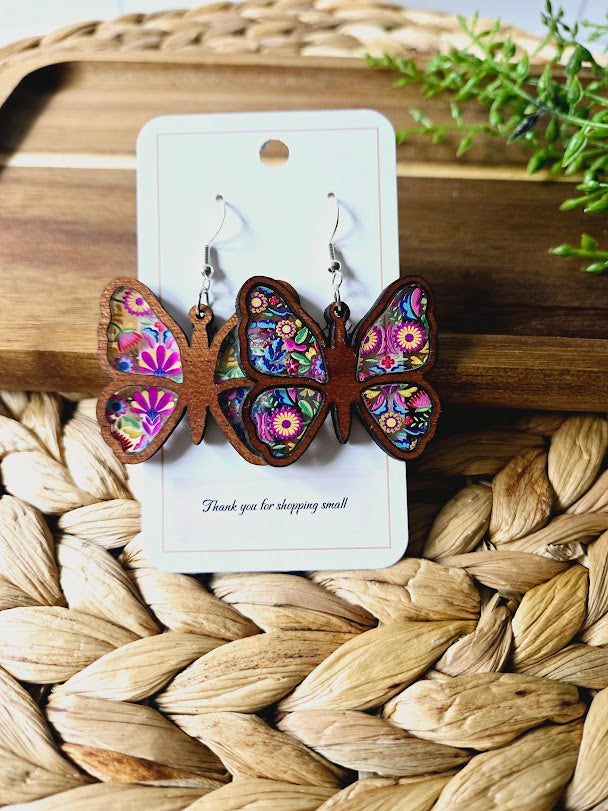 Butterfly Wood Inlay Earrings