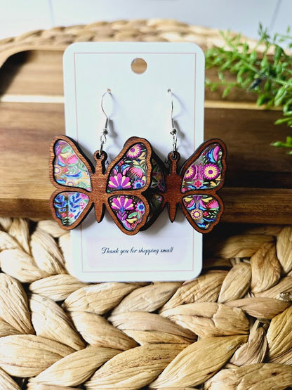 Butterfly Wood Inlay Earrings