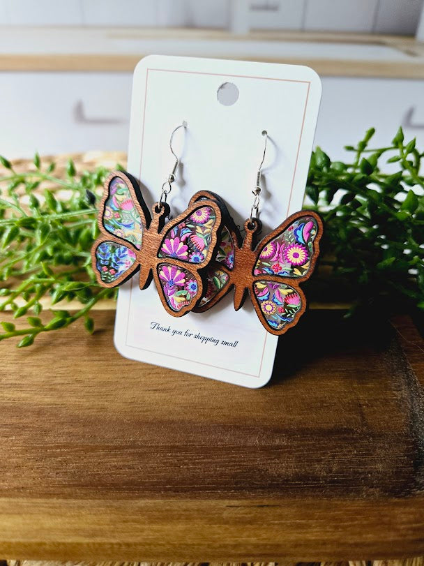 Butterfly Wood Inlay Earrings
