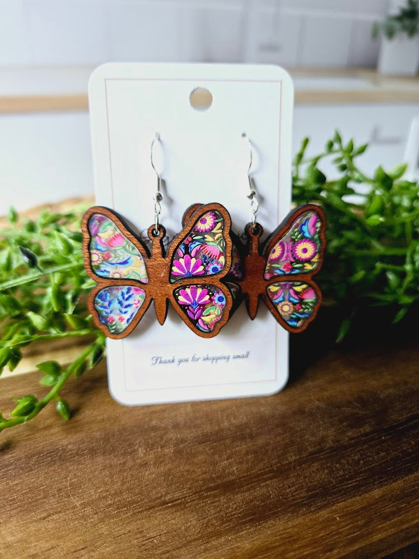 Butterfly Wood Inlay Earrings