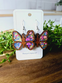 Butterfly Wood Inlay Earrings