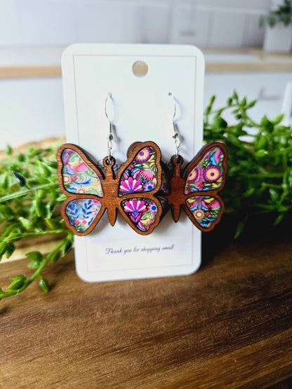 Butterfly Wood Inlay Earrings