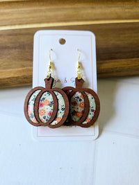 Elegant Fall Pumpkin Wood Inlay Earrings