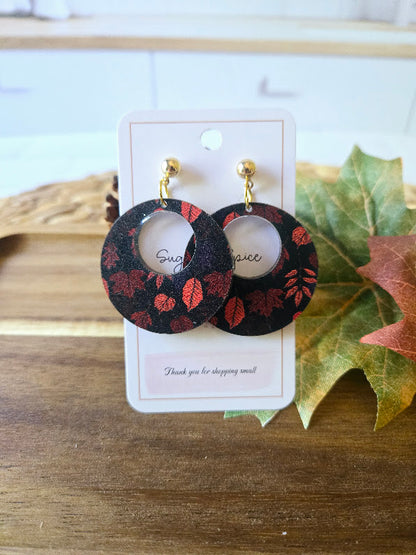 Fall Red Maple Leaves Gold Post Earrings