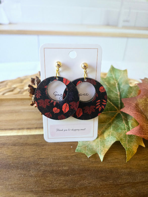 Fall Red Maple Leaves Gold Post Earrings