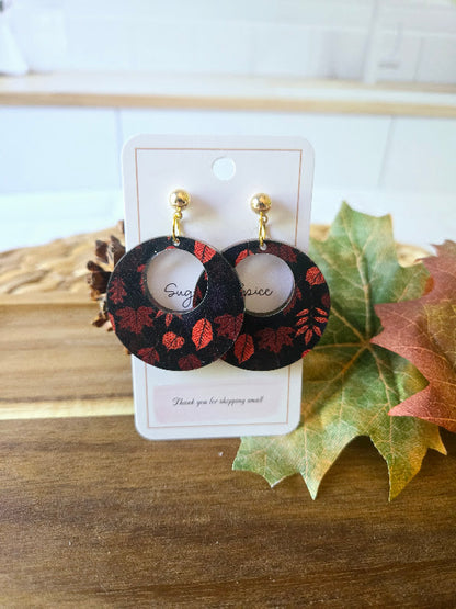 Fall Red Maple Leaves Gold Post Earrings