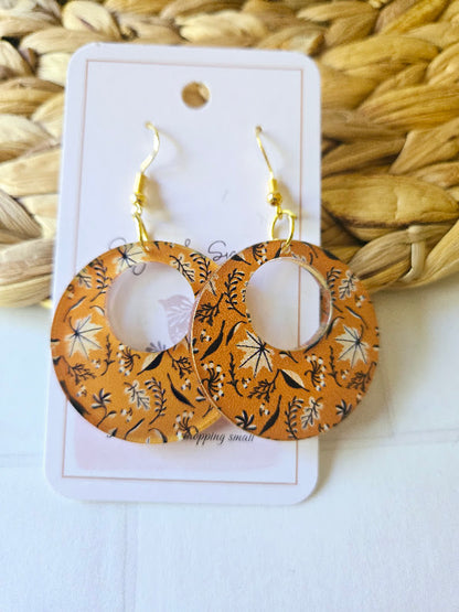 Fall Colorful Brown Leaves with Leather Earrings