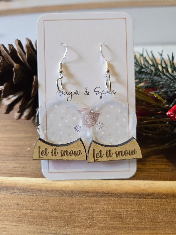 Snow Globe Let it Snow Christmas Earrings