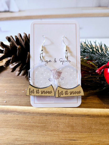 Snow Globe Let it Snow Christmas Earrings