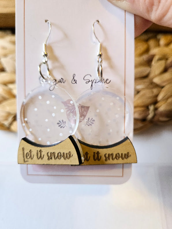 Snow Globe Let it Snow Christmas Earrings