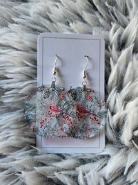 Frosted Cardinal Christmas Dangle Earrings