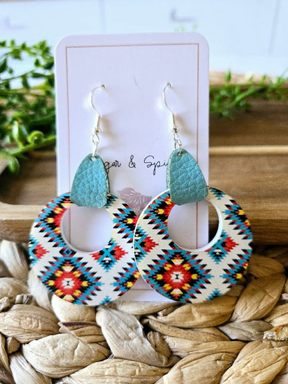 Turquoise Western Tribe with Leather Dangle Earrings