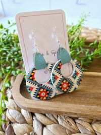 Turquoise Western Tribe with Leather Dangle Earrings