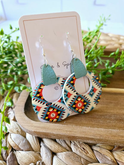 Turquoise Western Tribe with Leather Dangle Earrings