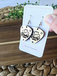 Wood Engraved Country Western Guitar Pick Earrings