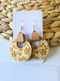 Damask Wood Earrings with Leather