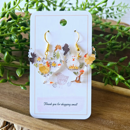 Chicken Shape Fun Farm Acrylic Earrings