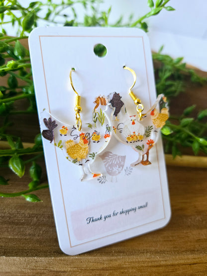 Chicken Shape Fun Farm Acrylic Earrings