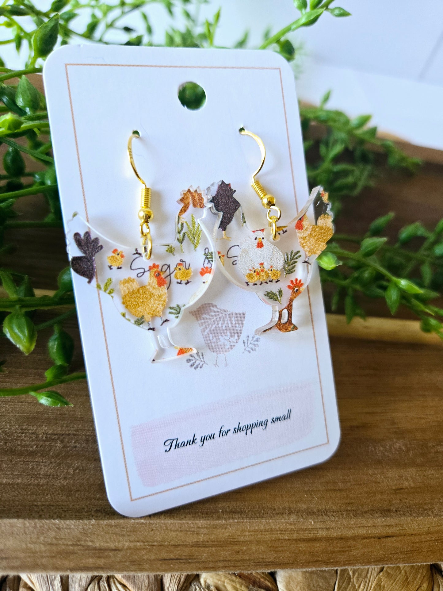 Chicken Shape Fun Farm Acrylic Earrings
