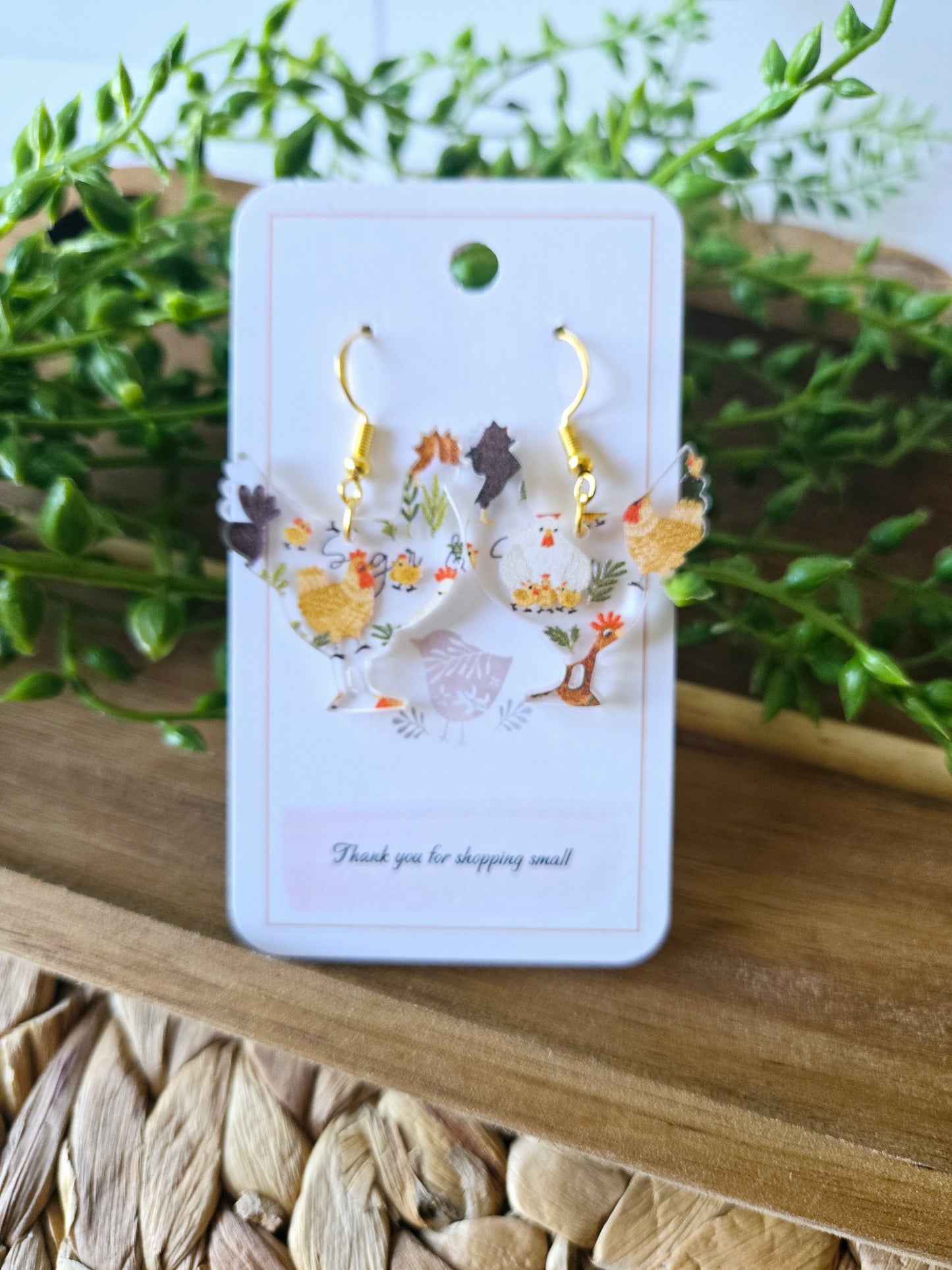 Chicken Shape Fun Farm Acrylic Earrings