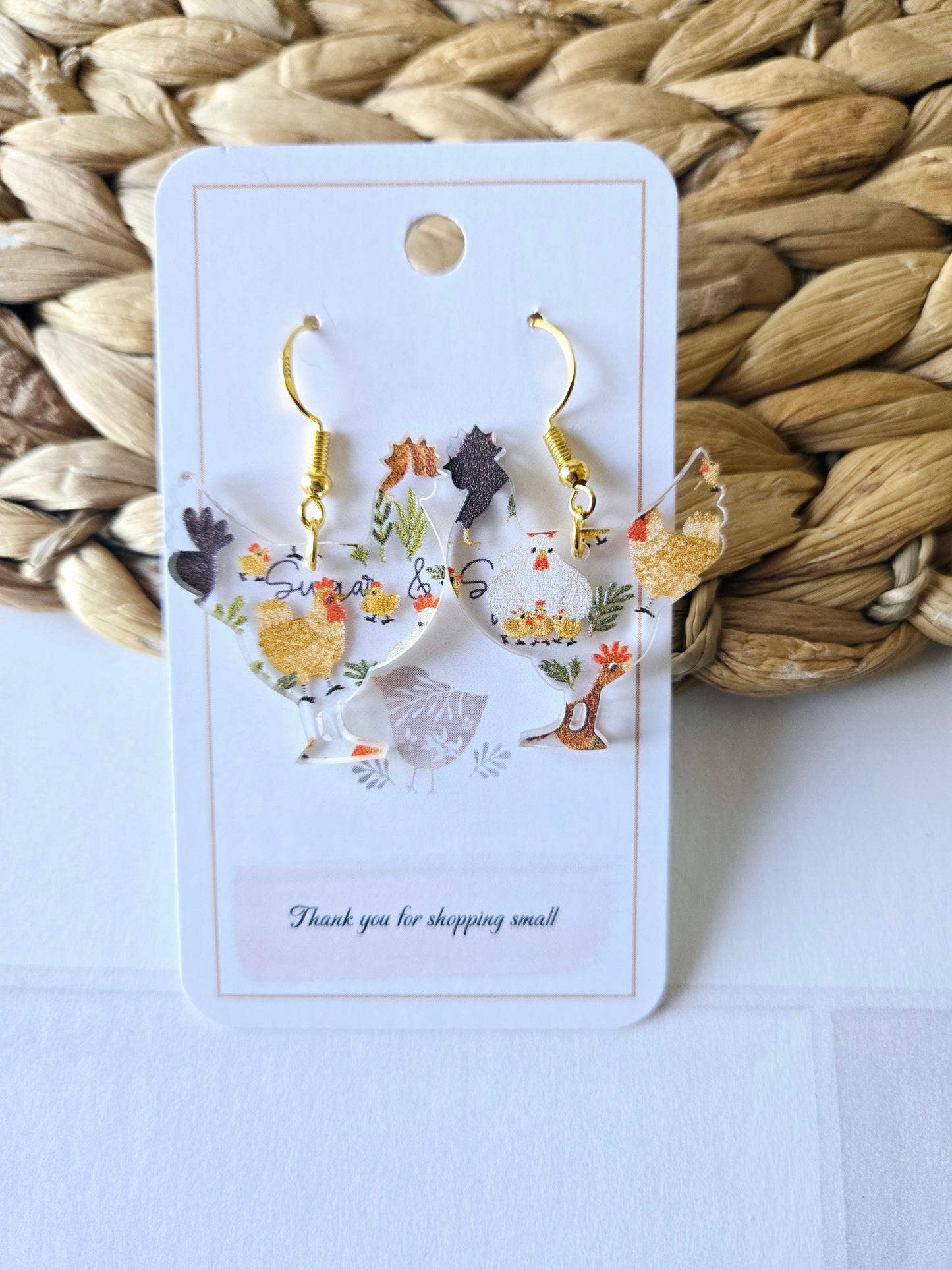 Chicken Shape Fun Farm Acrylic Earrings