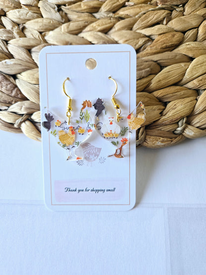 Chicken Shape Fun Farm Acrylic Earrings