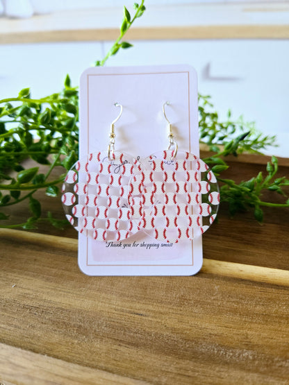 Baseball Round Acrylic Dangle Drop Earrings