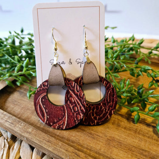 Rustic Western Tan Leather Hoop Earrings